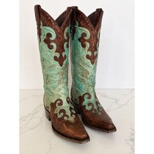 Lane Boots Turquoise Brown Leather Western Cowboy Boots Women’s Size 9 M